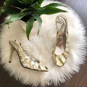 Guess gold peep toe sling back heels